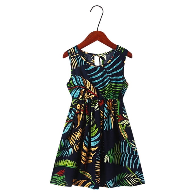 LOVZFMLL Robe de Plage pour Enfants Douce et à la Mode Robe Longue Imprimée Robe Longue Sans Manches