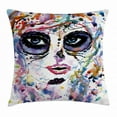 thumbnail image 1 of Sugar Skull Decor Throw Pillow Cushion Cover, Halloween Girl with Sugar Skull Makeup Watercolor Painting Style Creepy, Decorative Square Accent Pillow Case, 20 X 20 Inches, Multicolor, by Ambesonne, 1 of 2
