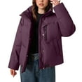 thumbnail image 2 of CQONEPT Down Coats for Womens Full Zip Up Rain Jacket Puff Padded Overcoat Thicken Coats Loose Fit Clothes with Pockets Purple L, 2 of 5