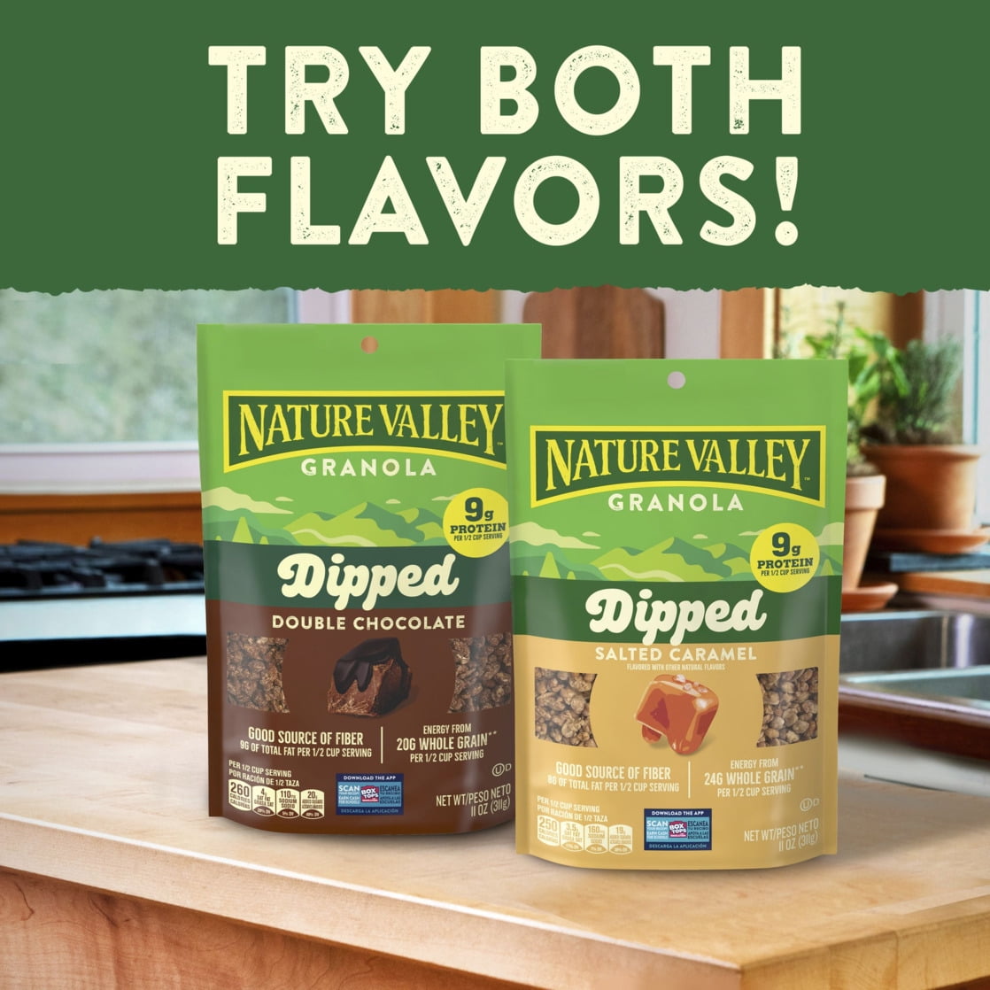 (3 pack) Nature Valley Granola, Dipped Salted Caramel Flavored, 9g Protein, 11 oz