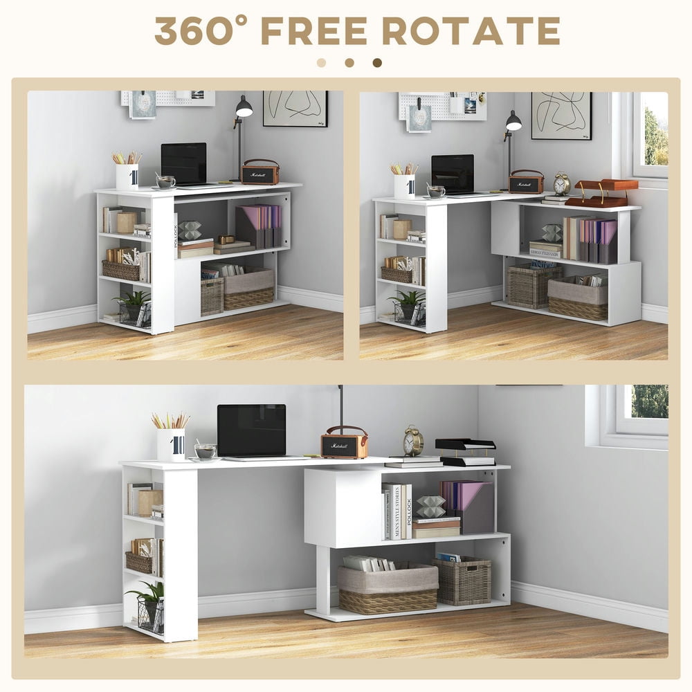 Resenkos L Shaped Desk,Corner Computer Desk, 360 Degree Rotating Office Desk, Writing Table Workstation, White