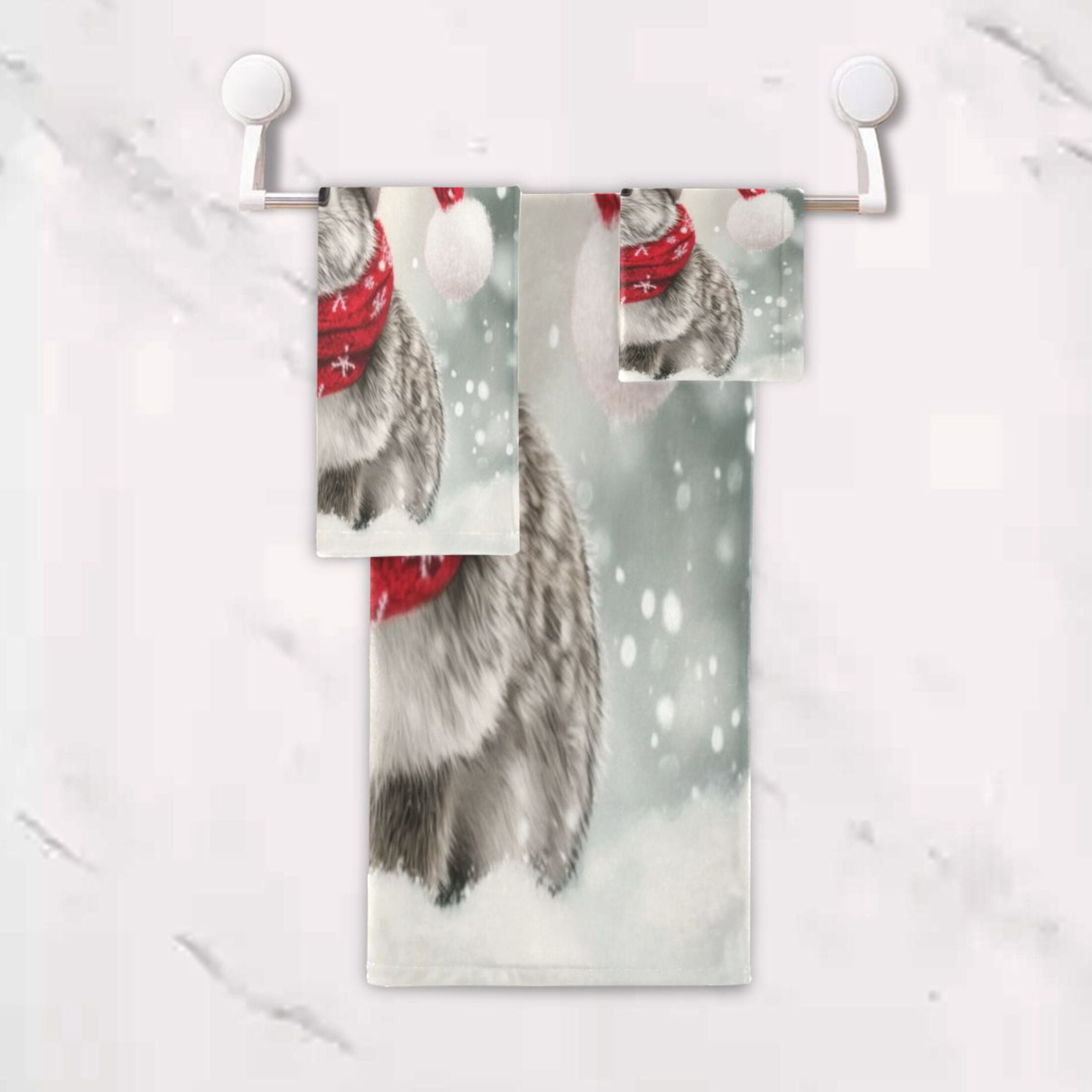 Three-Piece Towel Set Face Towel Towel Set Hand Towel Bath Towel Cotton Bath Towels Bath Towel Sets Hand Bath Towels Gray Christmas Bunny