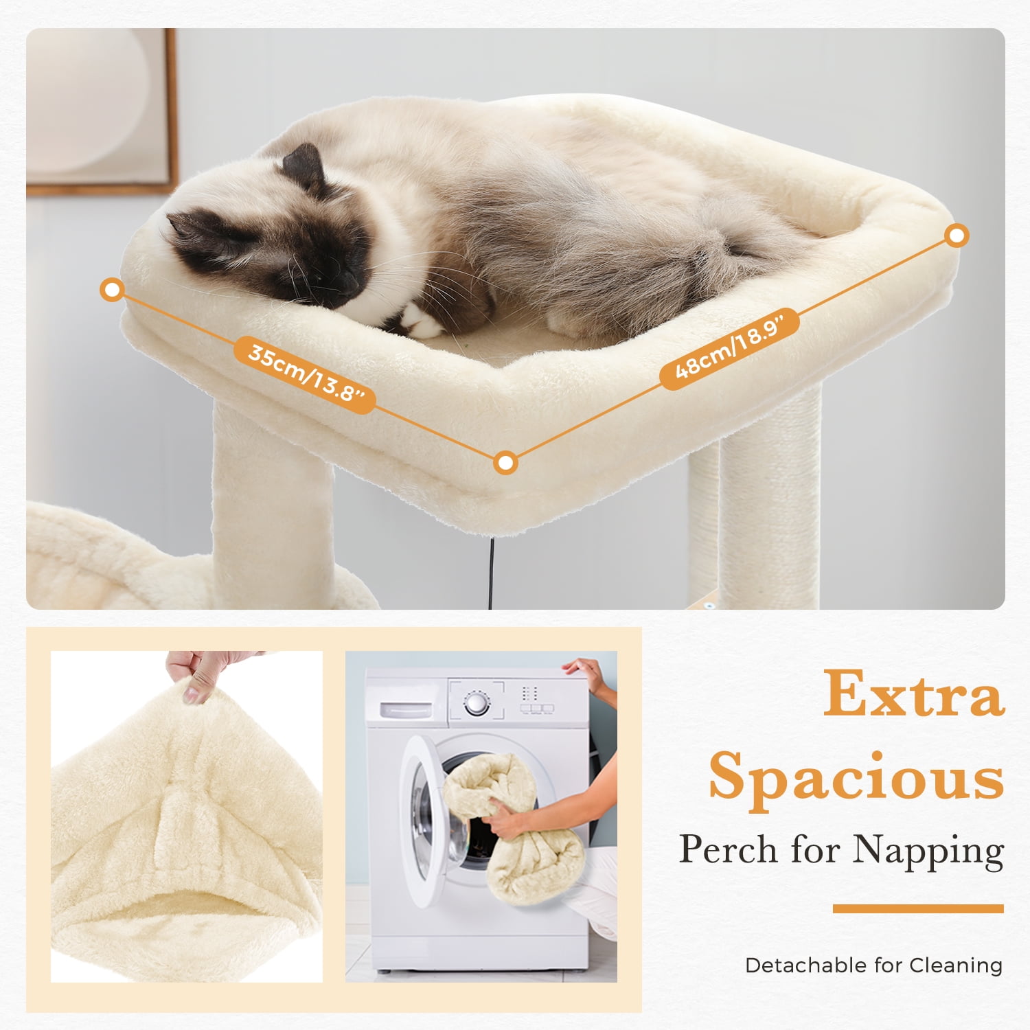 Pefilos 51" Modern Cat Tree Tower for Indoor Cats, Wooden Cat Condo for Adult Cats with Removable Soft Perches Great, Beige Pefilos 51" Modern Cat Tree Tower for Indoor Cats, Wooden Cat Condo for Adult Cats with Removable Soft Perches Great, Beige