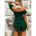 thumbnail image 5 of Women's Casual Romper Off Shoulder Short Sleeve Double Layer Ruffle Hem Jumpsuits High Waist Tie Short Romper Dress, 5 of 6