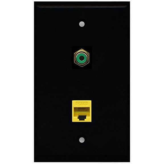 RiteAV - Black 1 Port RCA Green 1 Port Cat6 Ethernet Yellow Wall Plate