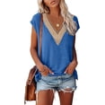 thumbnail image 1 of Tops de verano con mangas casquillo para mujer, camisetas sin mangas a la moda con encaje y cuello en V, camisas holgadas S-XXLBlueX-Large esquí esquí Gafas de esquí, 1 of 3