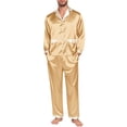 thumbnail image 2 of Holzkary Christmas Matching Family Satin Pajama Set,Contrast Trim Lapel Button Down Long Sleeve Top & Long Pants Jammies Set,2-Piece Soft Loungewear Family Xmas Holiday Nightwear Khaki L, 2 of 5