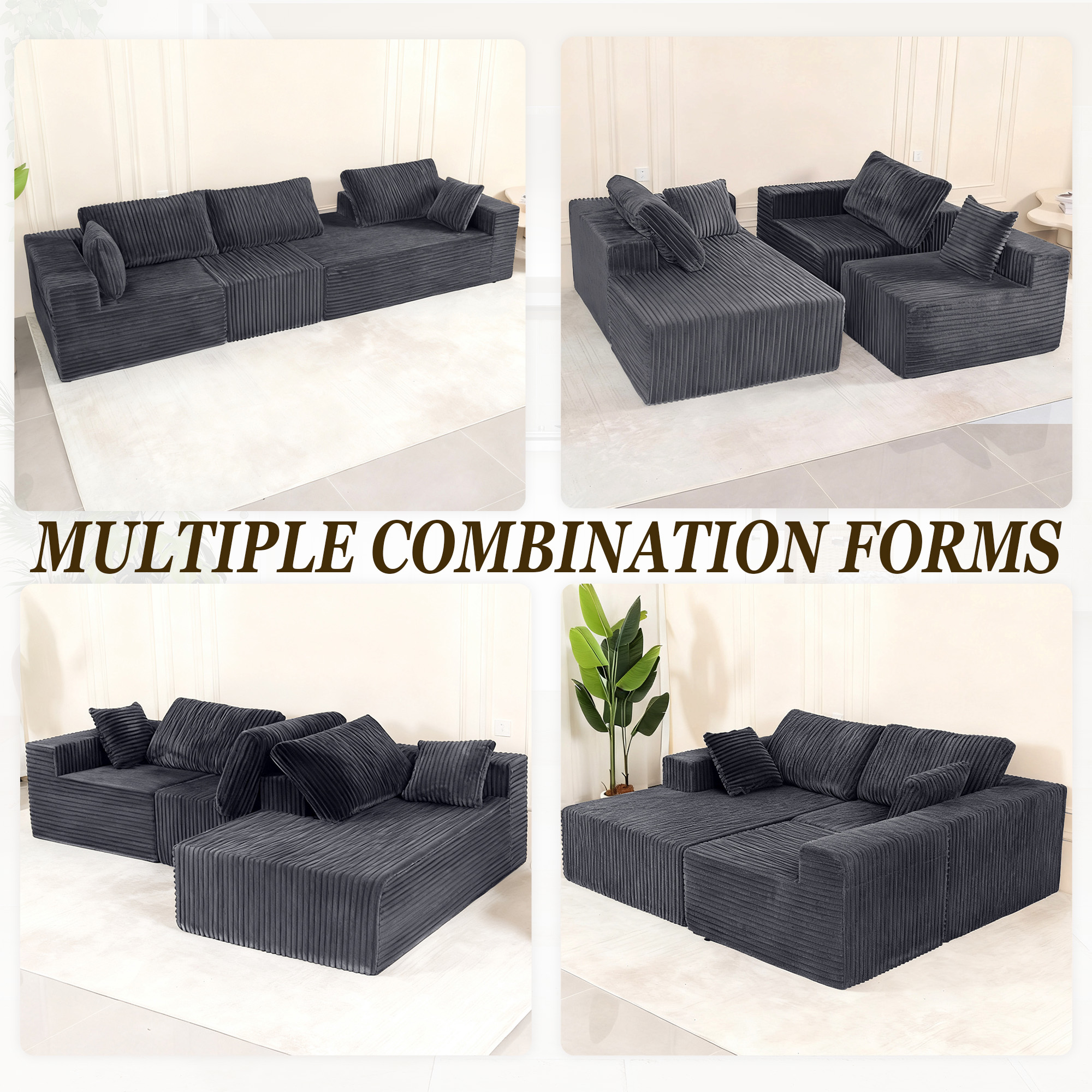 MOONMISS 110" Cloud Sectional Couch with L-Shape Chaise, Modern Modular Sofa with Deep Seat, Upholstered Couches with Back Cushion for Living Room Bedroom, No Assembly Required, Grey