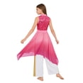 thumbnail image 2 of Hansber Kids Girls Gradient Sequins Praise Dance Dress Flowy Wide Leg Pants Gown Liturgical Worship Dancewear Hot Pink 14, 2 of 8