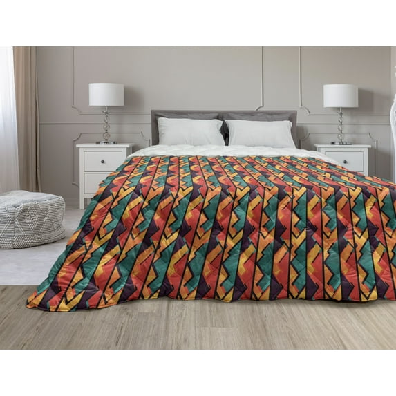 Flower Down Alternative Comforter, Watercolor Styled Effect Floral Theme Flowers and Leaves Pattern Art, Microfiber Quilt for All Season, 5 Sizes, Red and Orange, by Ambesonne