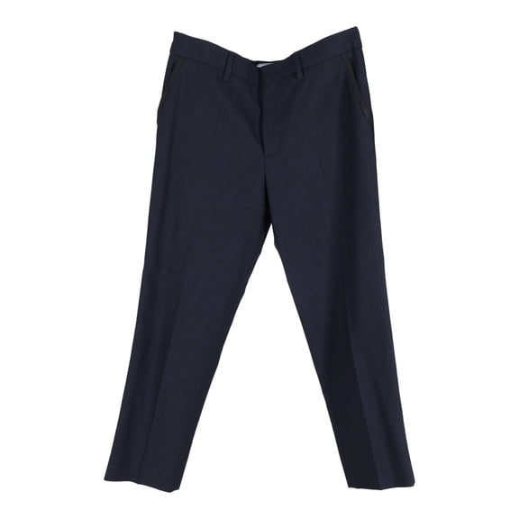 Pre-Owned Prada Checked Straight-Leg Trousers in Navy Blue Wool