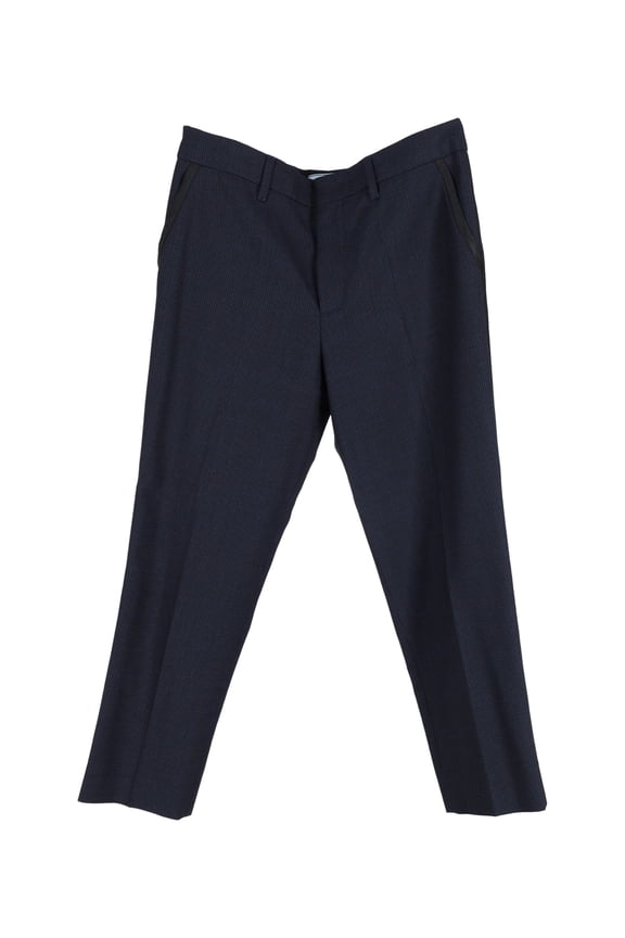 Pre-Owned Prada Checked Straight-Leg Trousers in Navy Blue Wool