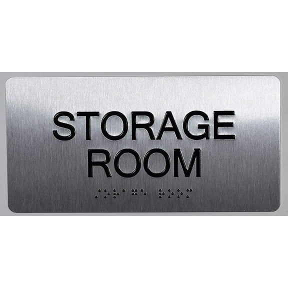 Storage Room Sign Silver-Tactile Touch Braille Sign (Aluminium !!, Brush Silver,Size 4x8)- The Sensation line(ref-2022-4)