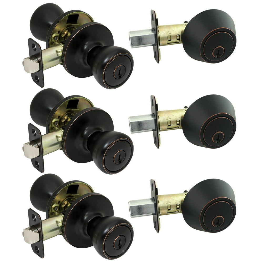 3 Pack of ProGrade Classic Entry Door Knob and Deadbolt Combo Sets, Oil Rubbed Bronze Walmart