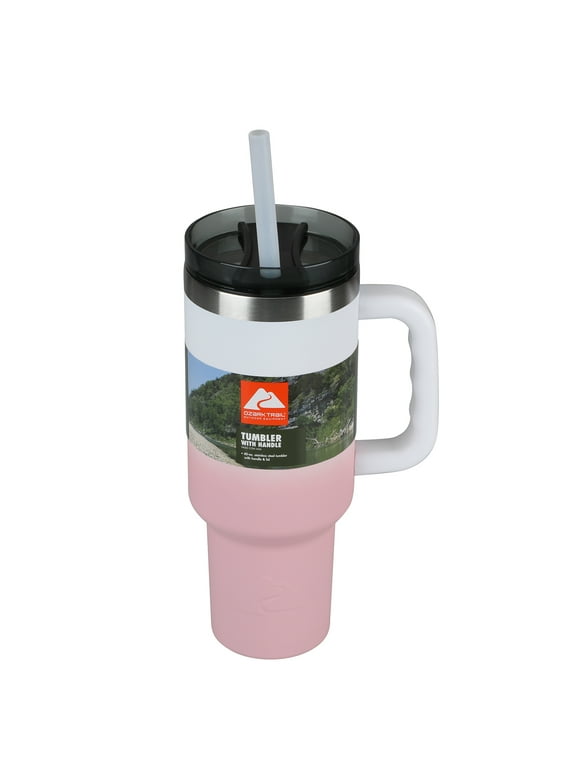 Ozark Trail 40 oz Vacuum Insulated Stainless Steel Tumbler Pink & White
