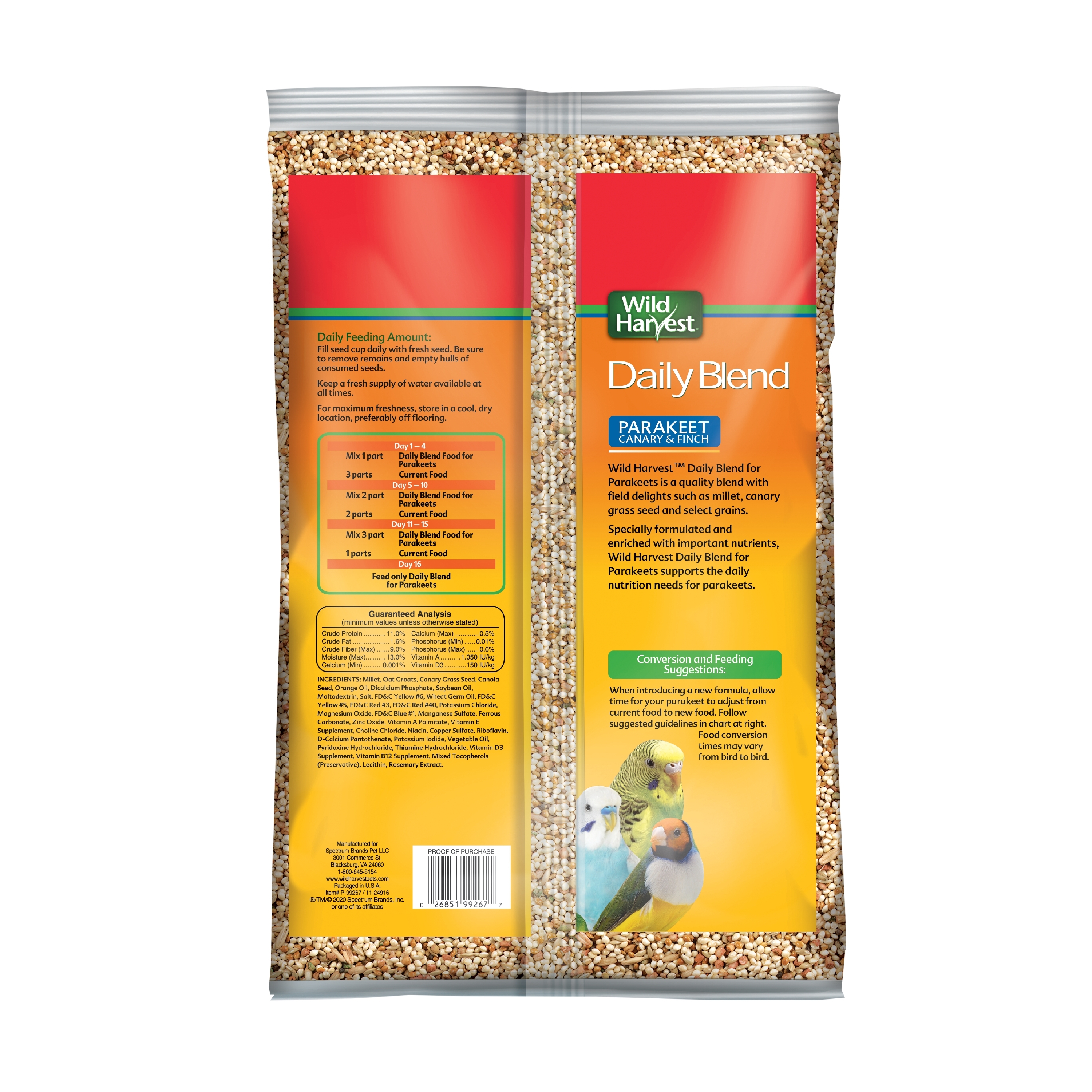 Wild Harvest Daily Blend Nutrition Diet Bird Food for Parakeet, Canary and Finch 10 Pounds - image 2 of 5