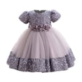 thumbnail image 2 of Weebloom Flower Girl Dresses For Wedding Birthday Short Sleeve Fairy Dress Toddlers Glitter Bowknot Floral Party Gown With Skirt Formal Grey Girls Dresses, 2 of 9