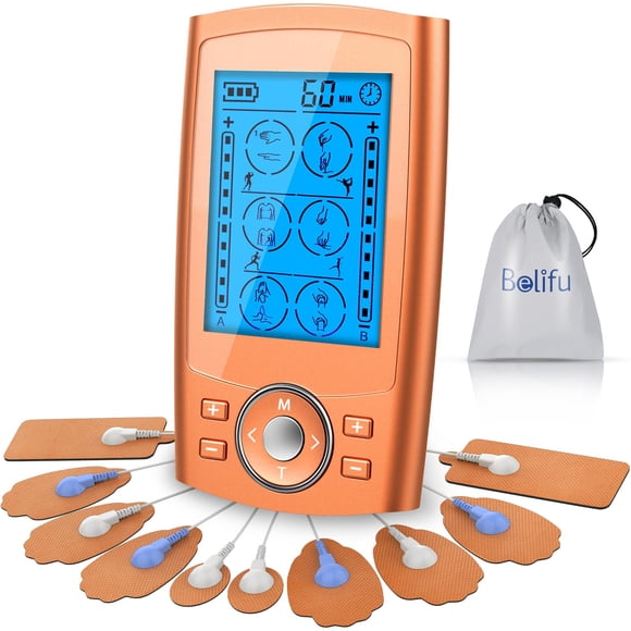 Masajeador TENS Belifu PMS con 24 modos de estimulación muscular, máquina electrónica TENS para cuello, espalda, brazos y alivio del dolor crónico.