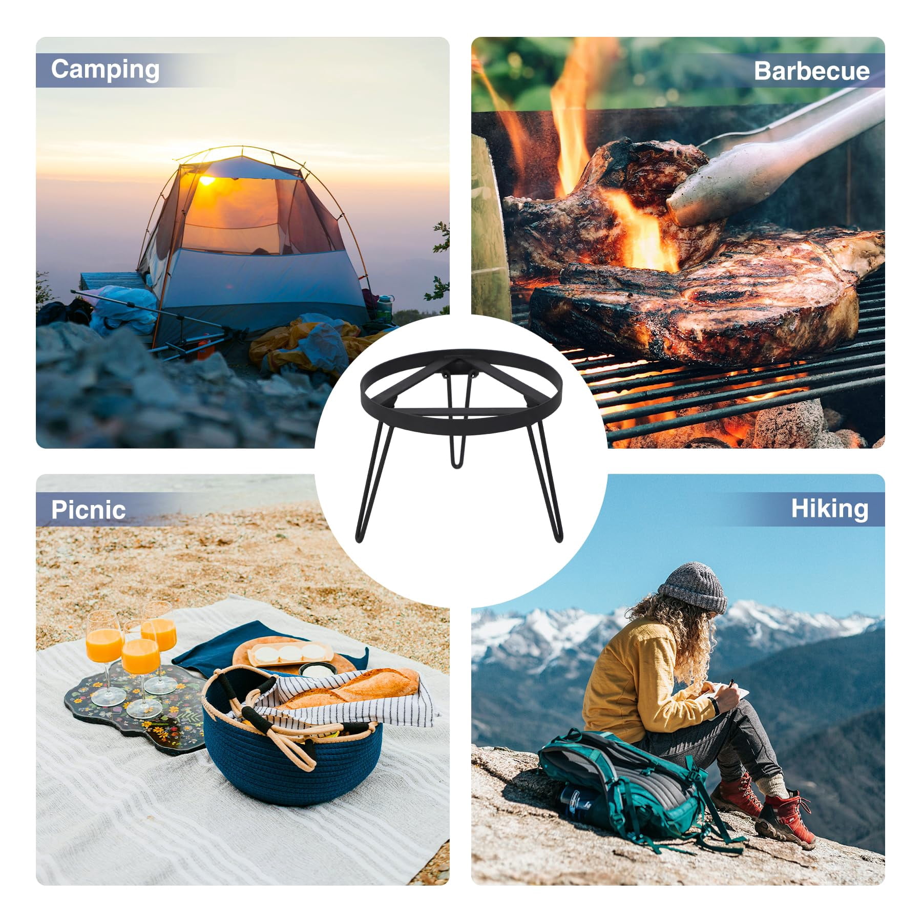 RedSwing Folding Campfire Tripod for Cooking, Portable Camping Tripod Stand for Solo Stove Bonfire Fire Pit, Dutch Oven, Open Fire, Iron Black