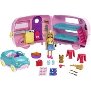 Barbie Club Chelsea Pink Camper Playset, Blonde Small Doll, Pet, Car & 10+ Accessories, Toy for 3 Years and Up