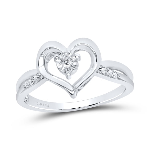 Sterling Silver Womens Round Dia. Heart Ring 1/20ctw, Women's Size: 5-10
