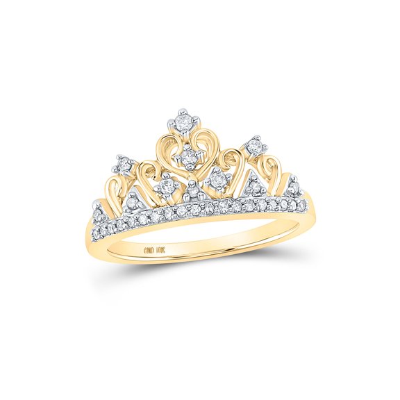 FB Jewels 10kt Yellow Gold Womens Round Diamond Tiara Crown Band Ring 1/5 Cttw Size 5