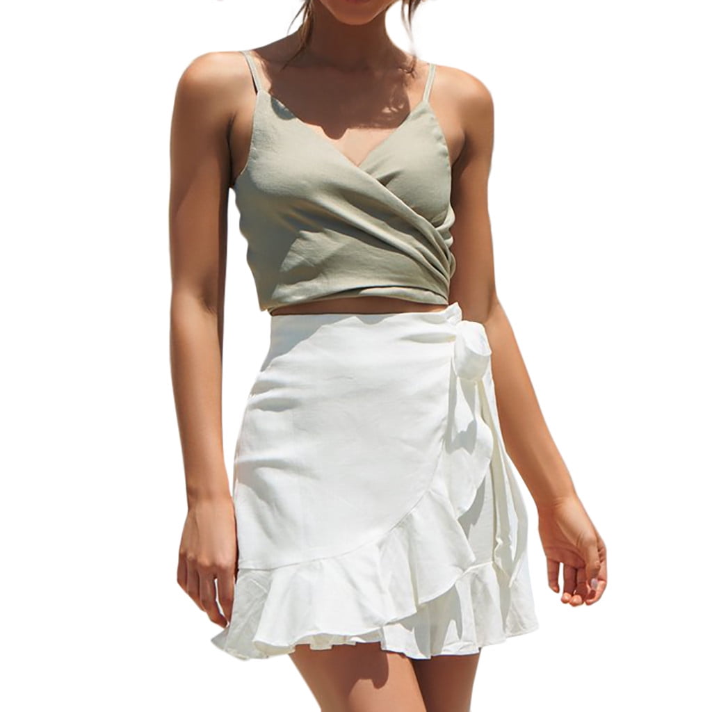 Spftem Fashion Women Solid Ruffles Bandage Lace Up Short Skirt A-Line  Pleated - Walmart.com