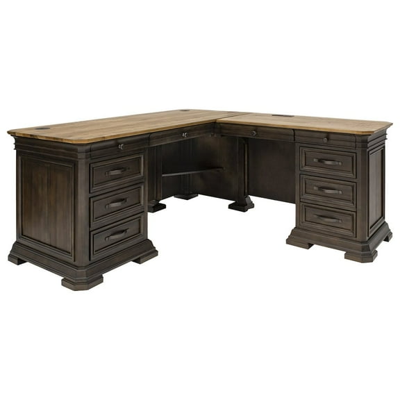 Executive L-Desk & Return With Solid Wood Plank Top Fully Assembled Brown