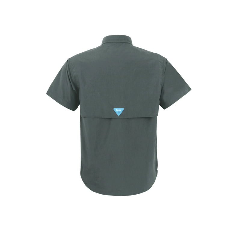 Tuna Men's UV UPF 50+ Sun Protection Soild Anti-Static Waterproof  Breathable Fast Dry SPF Hiking Fishing Short Sleeve Shirts (Dark Gray #7 L)
