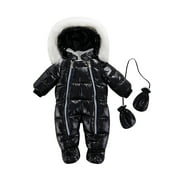 Toddler Baby  Zipper Down Jumpsuits with Gloves, Winter Snowsuit Coat Romper Jumpsuit Outfits