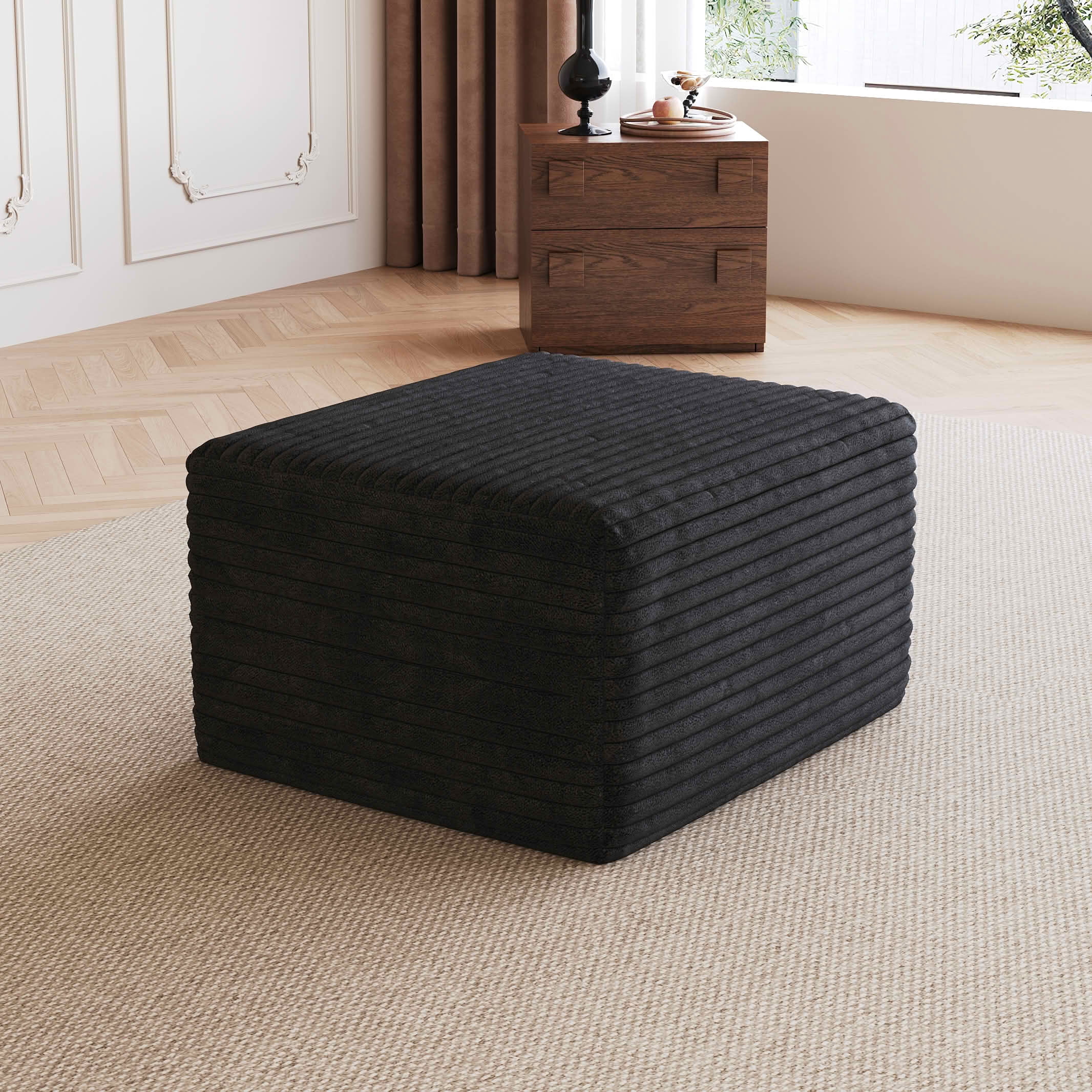 MAYEERTY Plush Corduroy Sofa Ottoman, No Assembly Required, Black