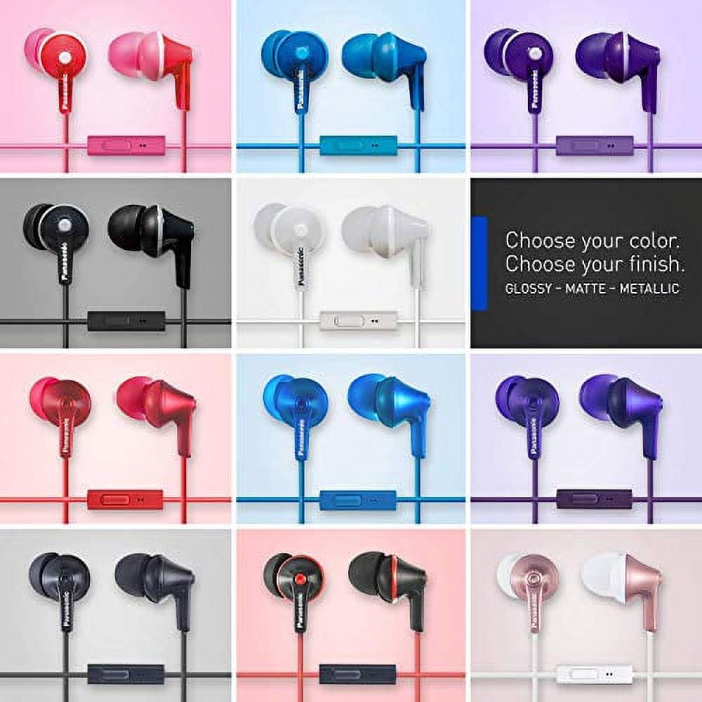 Panasonic ErgoFit Earbud Headphones with Microphone and Neodymium Drivers, RP-TCM125 (Matte Black), RP-TCM125-KA