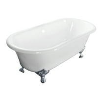 Aqua Eden VCTND603017NB1 60" Cast Iron Oval Double Ended Clawfoot Tub (No Faucet Drillings), White/Polished Chrome
