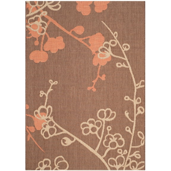 SAFAVIEH Courtyard Christian Floral Indoor/Outdoor Area Rug, 5'3" x 7'7", Natural Brown/Terracotta