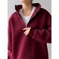 thumbnail image 4 of Womens Sweatshirts Half Zip Cropped Pullover Quarter Zipper Hoodies 2025 Fall Fashion Outfits Wine Red (Thick) L, 4 of 9