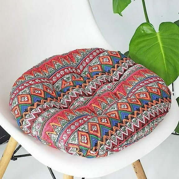 XmhyTop Bohemian Plush Round Chair Pad, Soft Seat Cushion for Garden, Patio, Home, Kitchen & Office Red Diameter 18"