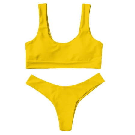 Gubotare Womens Bikini Set Women High Waist Bikini Sets Mesh Tummy Control 2 Piece Swimsuits (Yellow M)