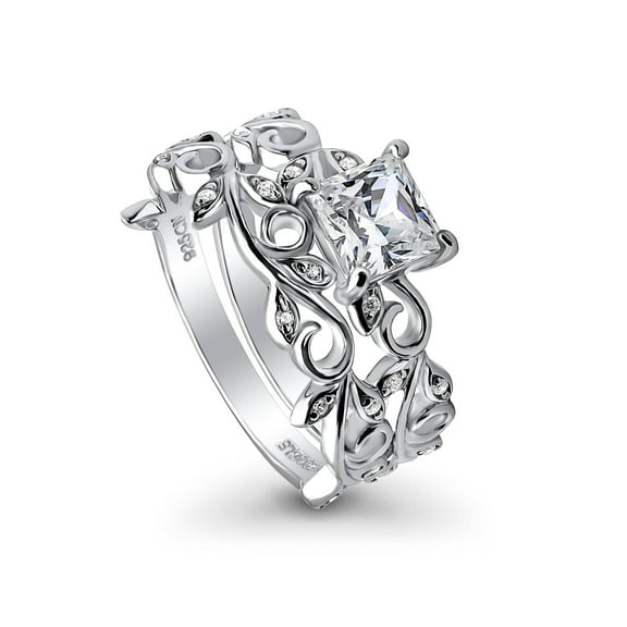 BERRICLE Sterling Silver Leaf Wedding Engagement Rings 1.2 Carat Cubic Zirconia CZ Solitaire Ring Set for Women, Rhodium Plated Size 4.5