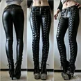 thumbnail image 2 of Disfraz de Steampunk para mujer, pantalones de pirata renacentistas medievales Retro, pantalones de lápiz con remaches de cuero y cordones, pantalones ajustados, ropa de calle, 2 of 5