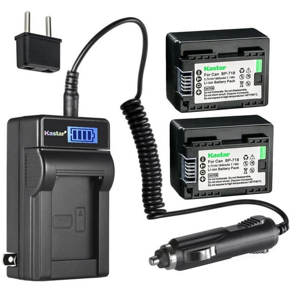 Kastar 2-Pack BP-718 Battery and LCD AC Charger Compatible with Canon VIXIA HF R300 HFR300, VIXIA HF R400 HFR400, VIXIA HF R500 HFR500, VIXIA HF R600 HFR600, VIXIA HF R700 HFR700 Cameras