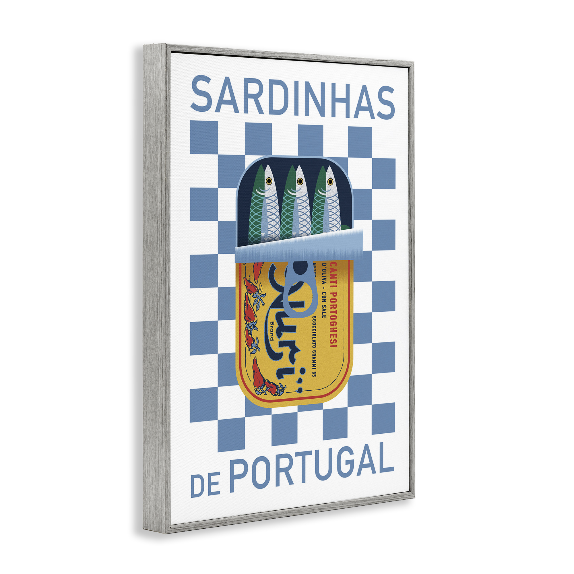 Stupell Industries Portuguese Sardines Can Food & Beverage Painting Gray Framed Art Print Wall Art, 16 x 24