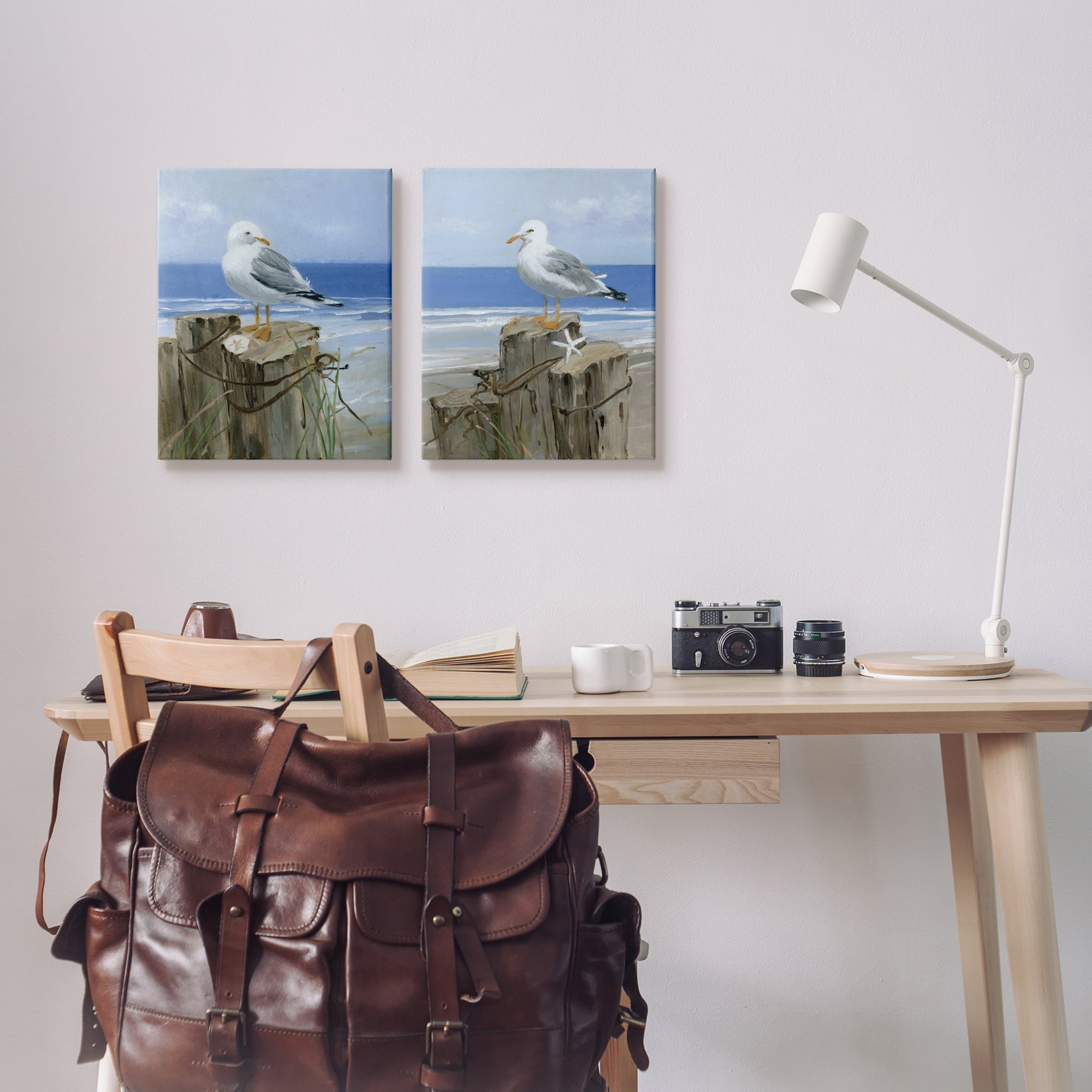Stupell Industries Seagulls Beach Shore Wooden Pillars Sanddollar Starfish Scene, 24 x 30, Design by Sally Swatland