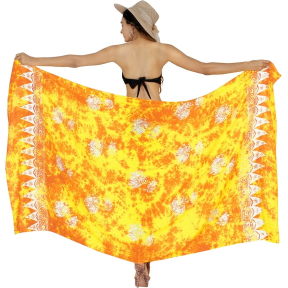 HAPPY BAY Women's Beachwear Sarong Bikini Skirt Swim Cover up Swimwear Bathing suit Summer Wraps Swimsuit Beach Wrap Coverups for Women One Size Yellow, Fish
