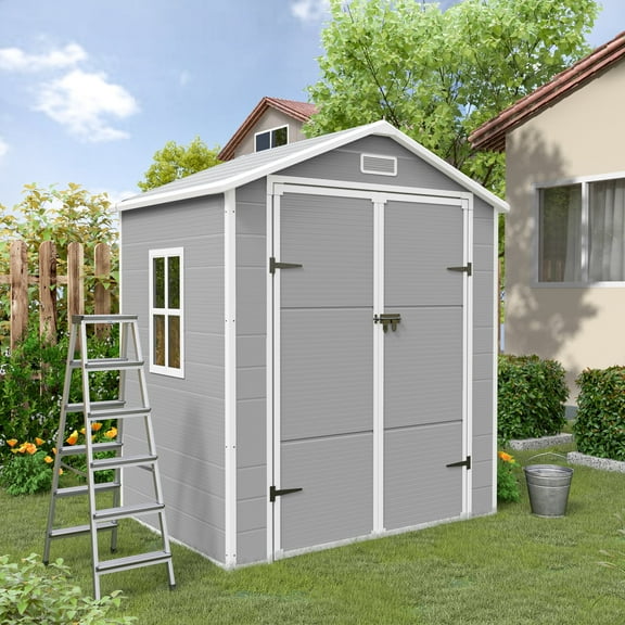 ELPOSUN Outdoor Resin Storage Shed 6x4 FT, Plastic Outside Sheds & Outdoor Storage with Lockable Door for Backyard