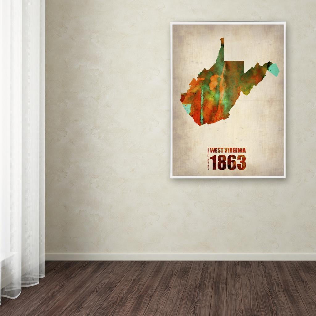 Trademark Fine Art "West Virginia Watercolor Map" Canvas Art by Naxart