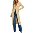thumbnail image 3 of Feancey Long Cardigans for Women Lightweight Knit Dusters V Neck Button Up Sweaters Solid Color Fashion Jackets Elegant Office Work Jacket Khaki S, 3 of 7