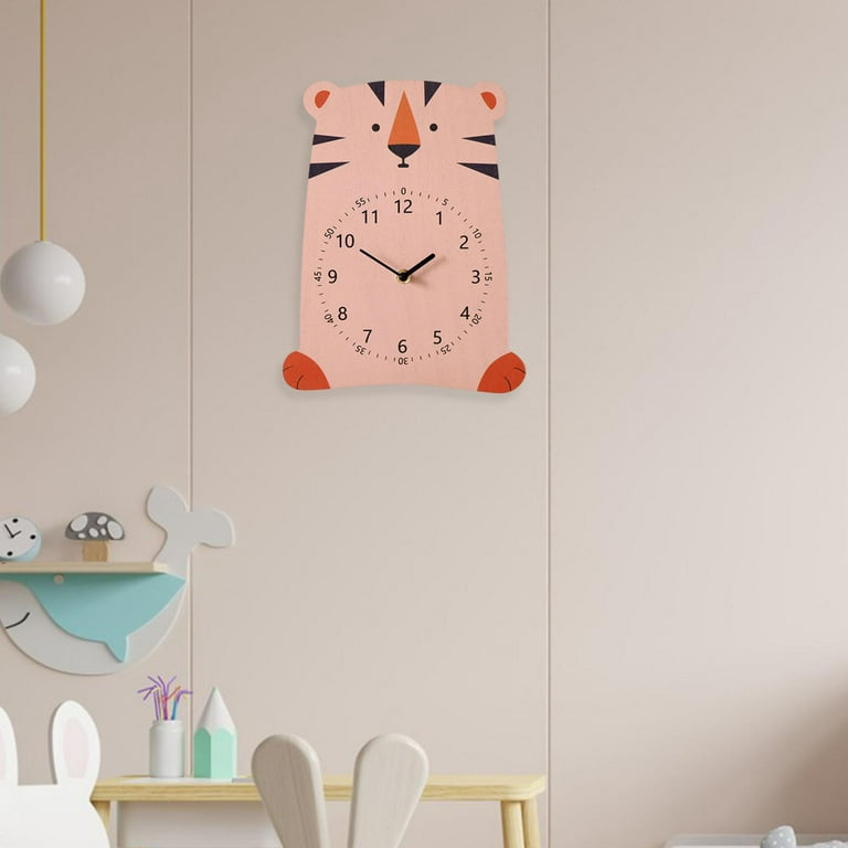 Cute Cartoon Animal Clock for kids children room, Room Decor Battery  Operated Decoration Durable Silent , Tiger 