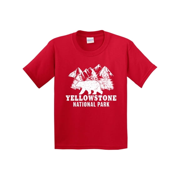 Inktastic Yellowstone National Park with Bear Mountains and Trees Youth T-Shirt