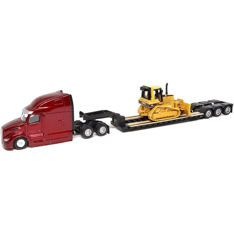 ミニカー CAT Diecast Masters 1/87 Semi Truck with Lowboy and Caterpillar