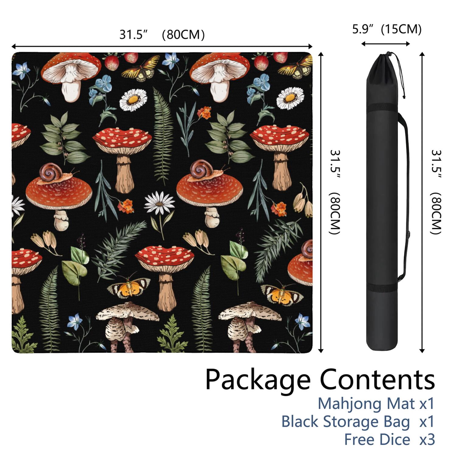 Large Square Plants Style Mahjong Mat 31.5x31.5 Inches Crafted from Durable Rubber Featuring Anti-Slip Grip Surface and Noise Dampening Technology for Multi-Game Use